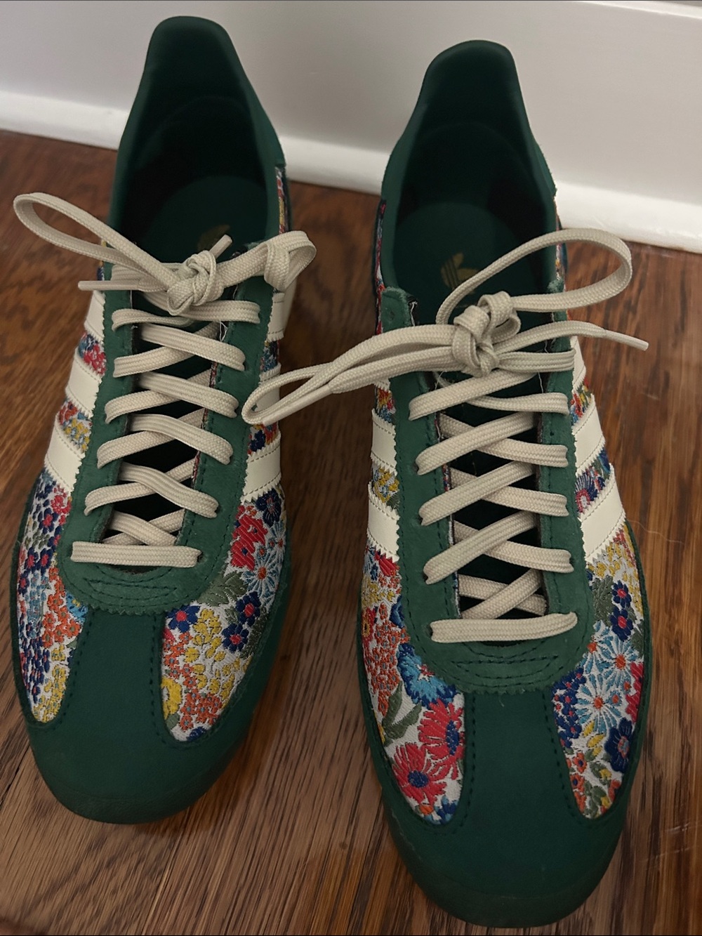 adidas Green Floral Lace-Up Sneakers with Cream Stripes